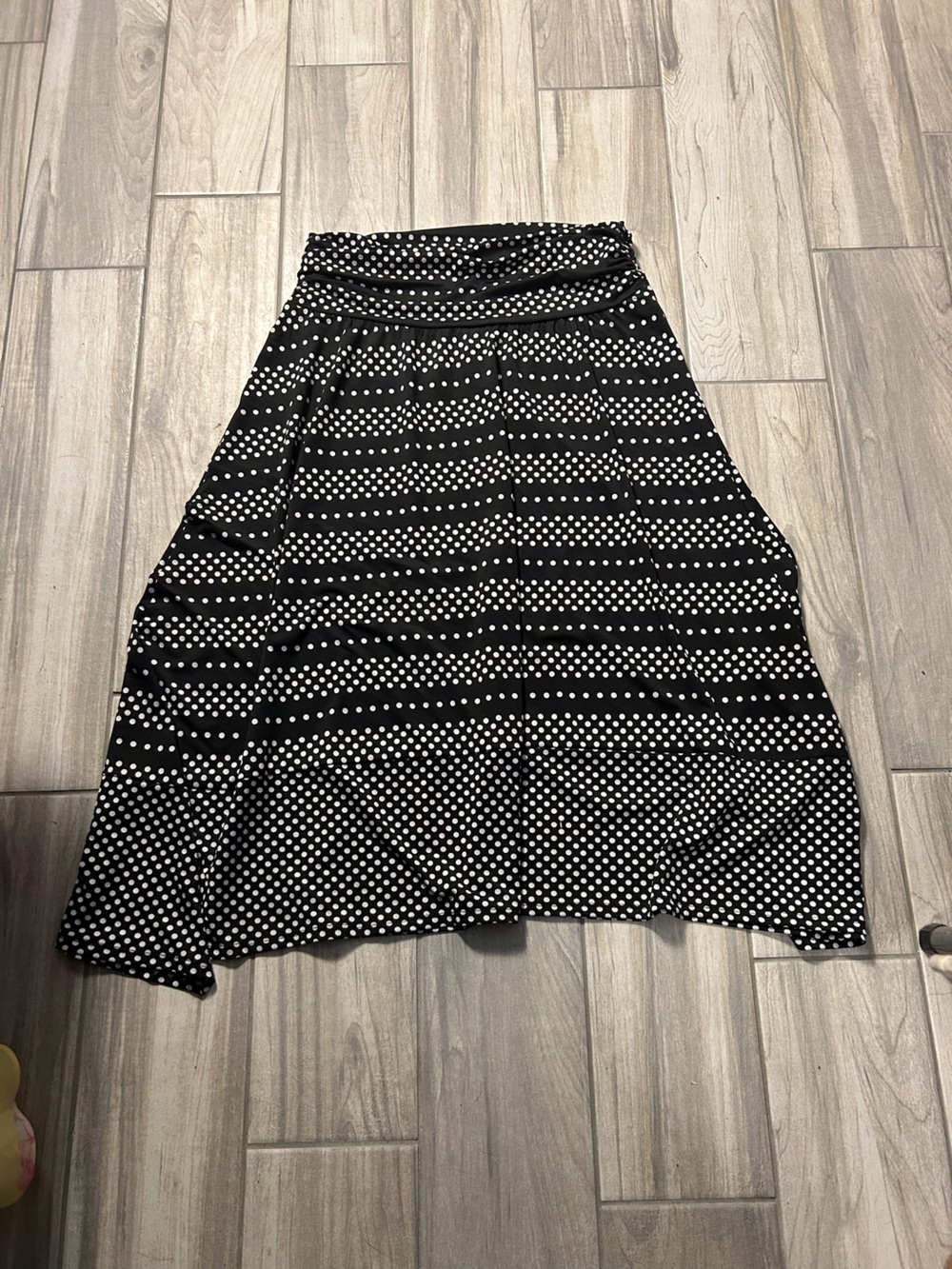 Black Flowy Skirt Patterned Polka Dot Print Elastic Ruched High Waist XL Gypsy